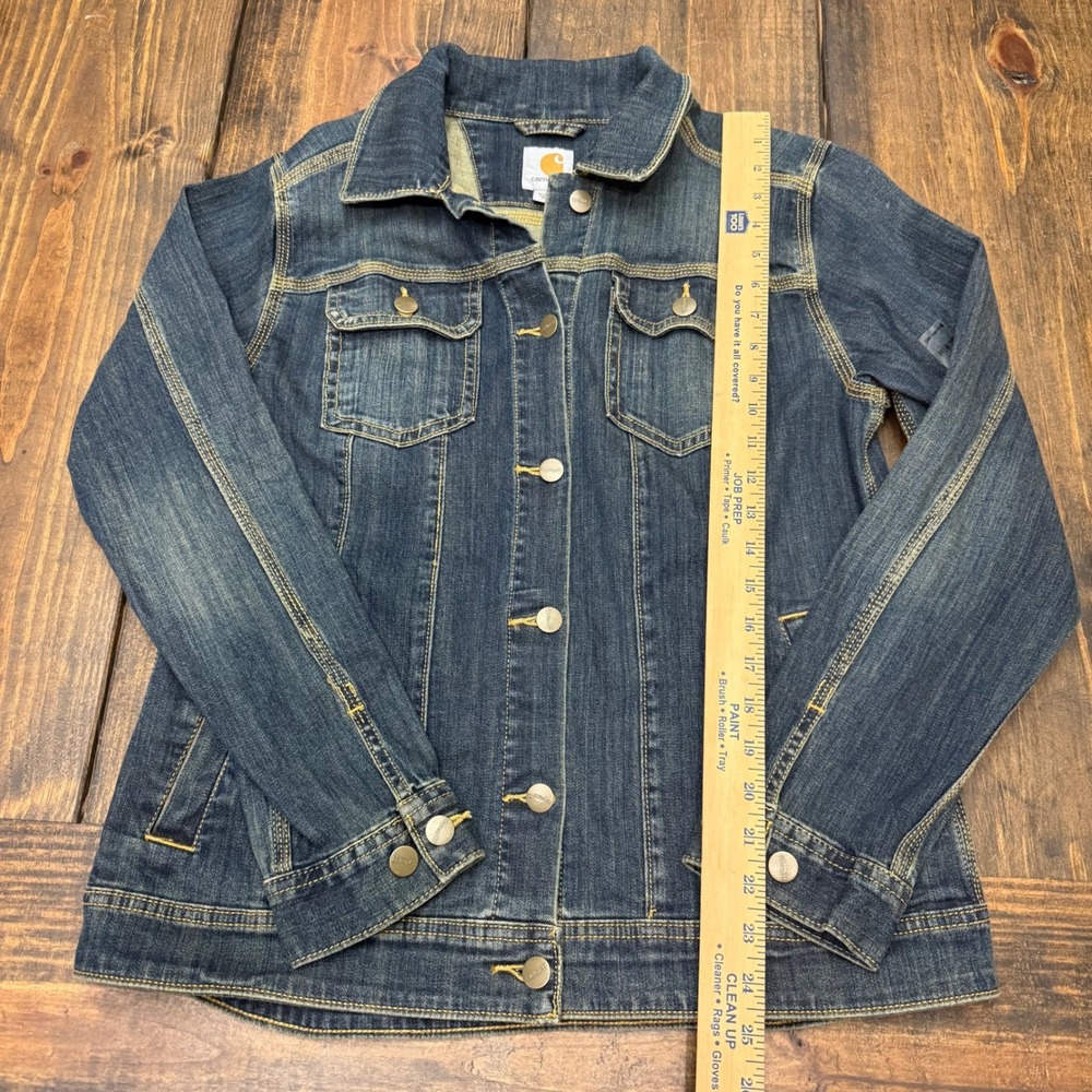 Carhartt Womens Denim Trucker Jacket Medium Wash Blue 102037 485 Size M 8/10 - Picture 3 of 7